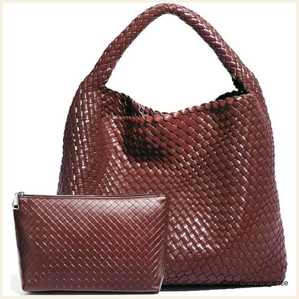 Large Vegan Leather Woven Tote Hobo Bag With Clutch For Work Commuter